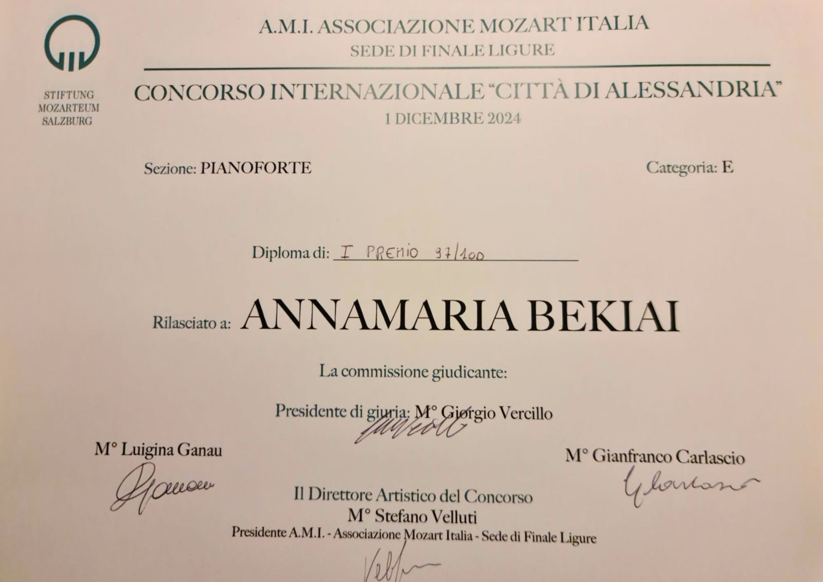 Anamaria Beqaj - First Price - Diploma Città di alessandria