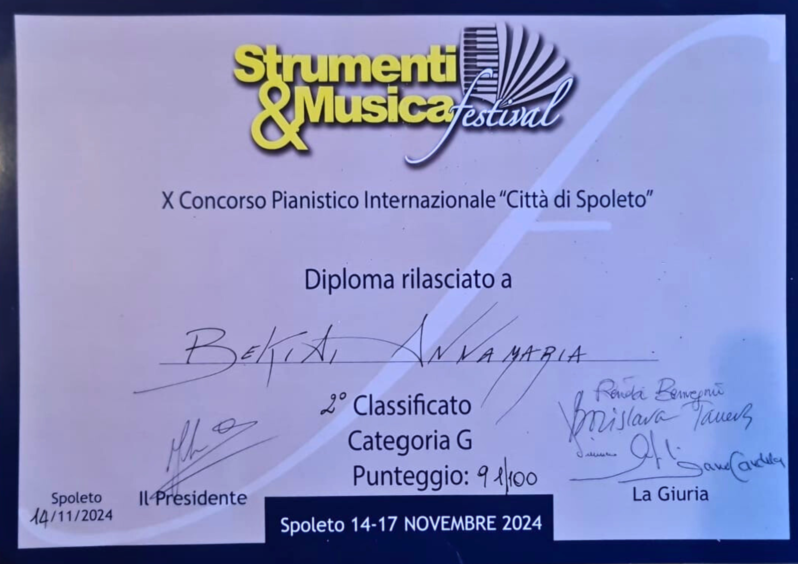 Anamaria Beqaj - Second Price - X Concorso Pianistico Internazionale Cittå di Spoleto